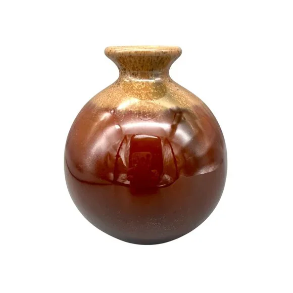 Art Studio Pottery Bud Vase Round Brown Tones Glazed Earthy Minimalist 5"H - Picture 2 of 7